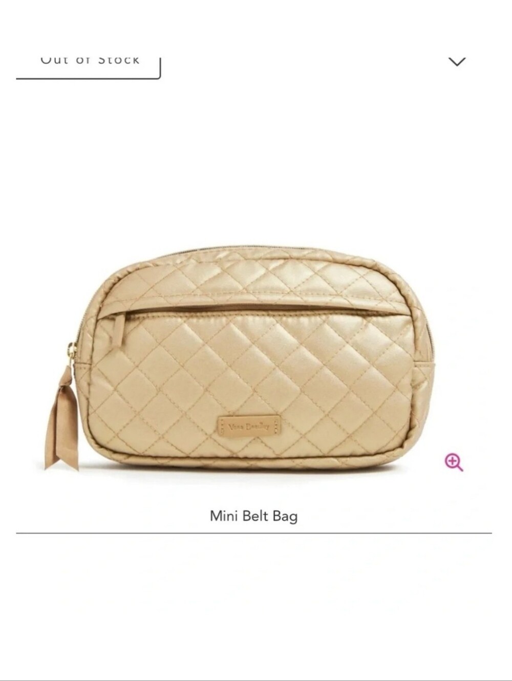Vera Bradley Mini Belt Bag, Quilted Champagne Gold Pearl Crossbody Sling